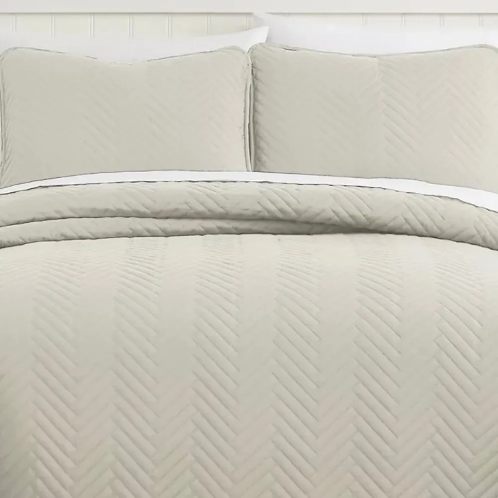 Southshore Fine Linens Solid Color Chevron 3 Pc Quilt Set Cream King